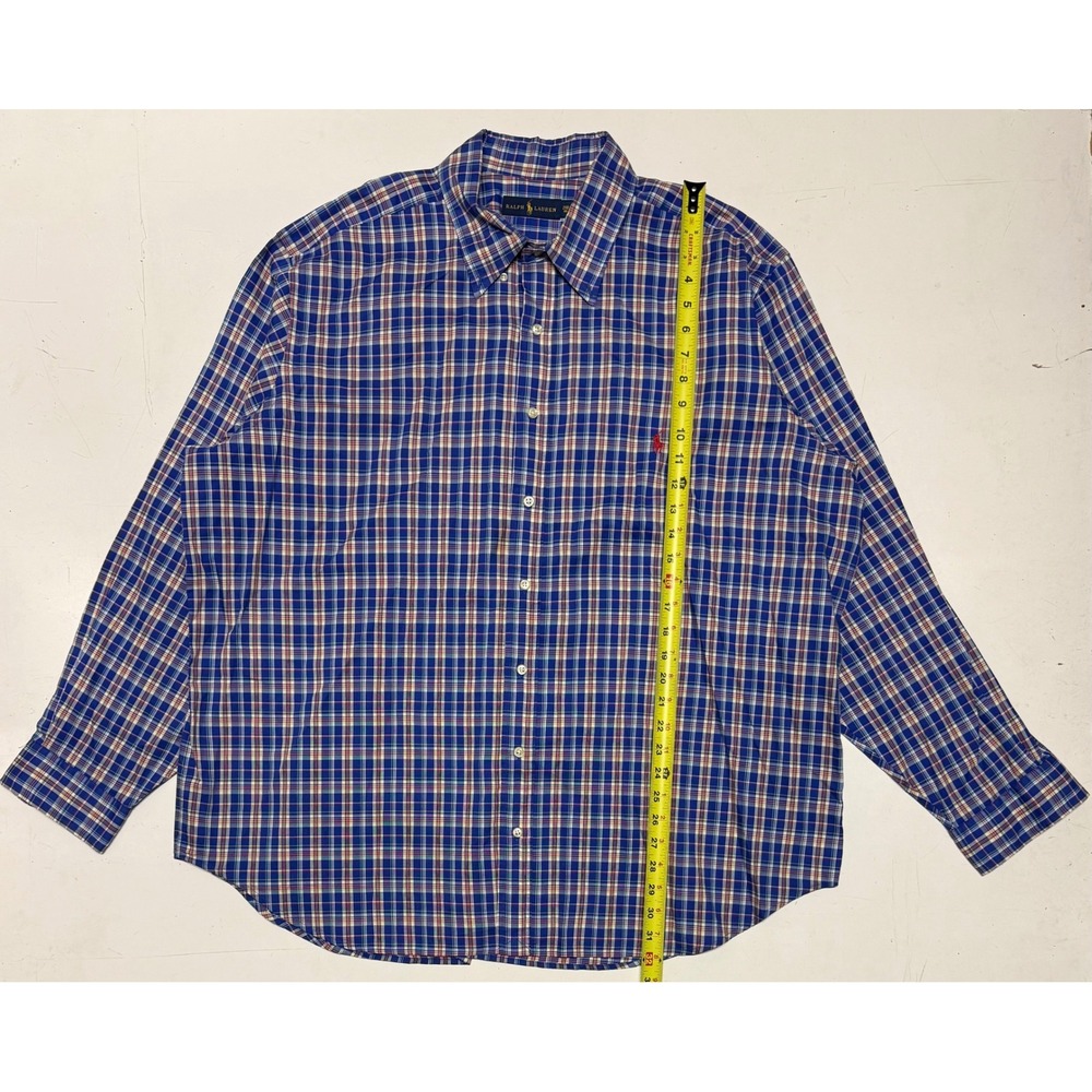 Ralph Lauren Button Down Shirt Men's 2XB Blue Plaid‎ Long Sleeve Casual